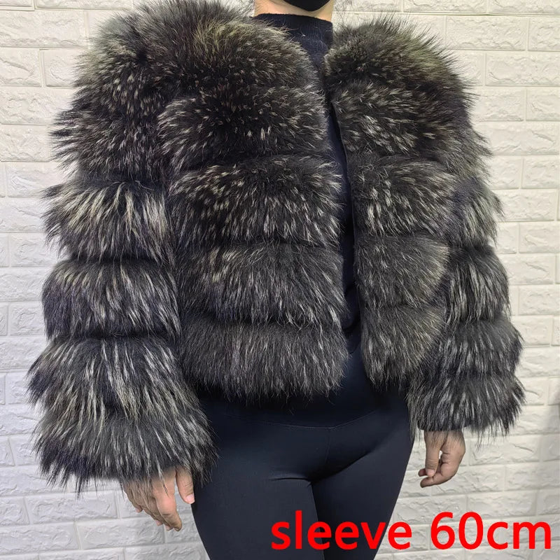2025 maomaokong Super Hot Winter Women Luxury Thick Real Raccoon Fur Coat Natural Fox Fur Jacket Plus Size Jackets Female Vest