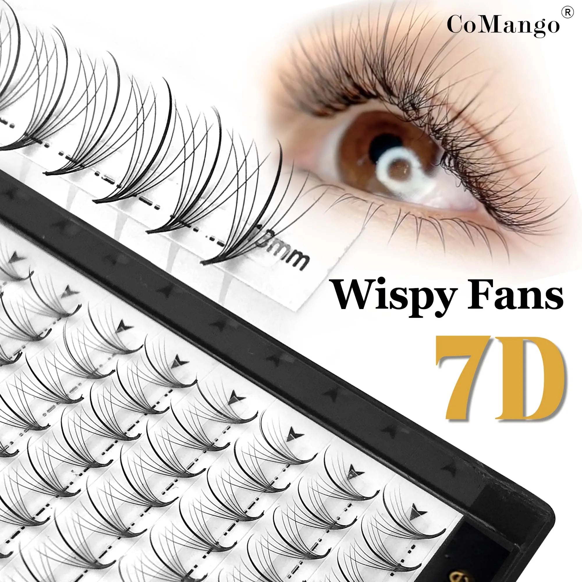 CoMango 7D 300/120Fans Pointy Base Premade Hybrid Fan Eyelash Extension Single&Mix8-15 Faux Mink Wispy Lash Korean Makeup