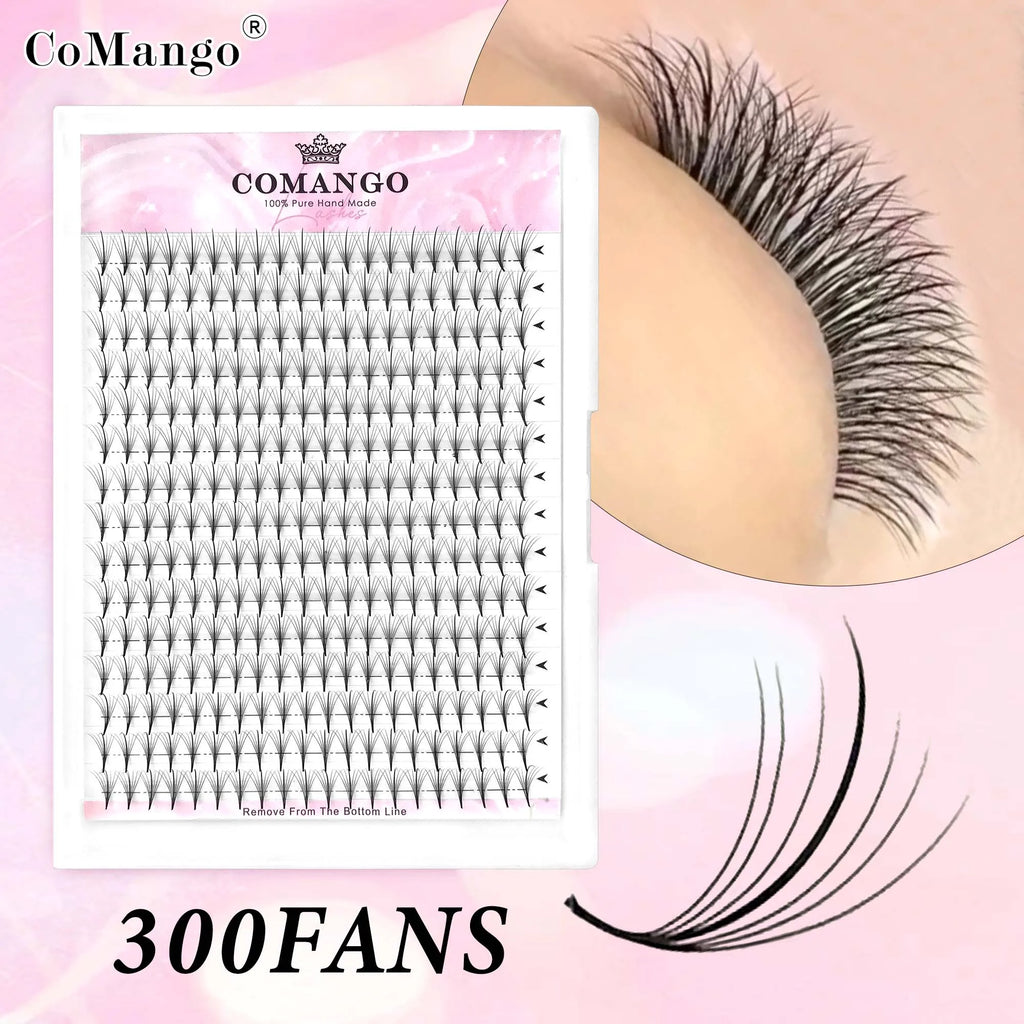 CoMango 7D 300/120Fans Pointy Base Premade Hybrid Fan Eyelash Extension Single&Mix8-15 Faux Mink Wispy Lash Korean Makeup