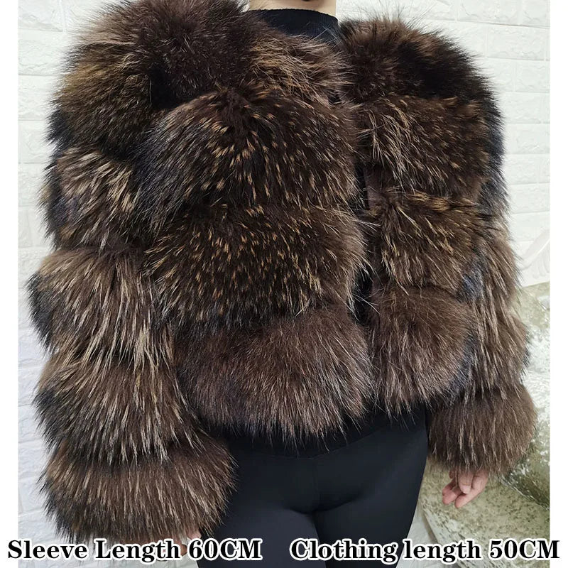 2025 maomaokong Super Hot Winter Women Luxury Thick Real Raccoon Fur Coat Natural Fox Fur Jacket Plus Size Jackets Female Vest