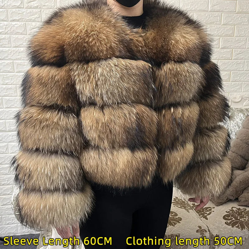 2025 maomaokong Super Hot Winter Women Luxury Thick Real Raccoon Fur Coat Natural Fox Fur Jacket Plus Size Jackets Female Vest