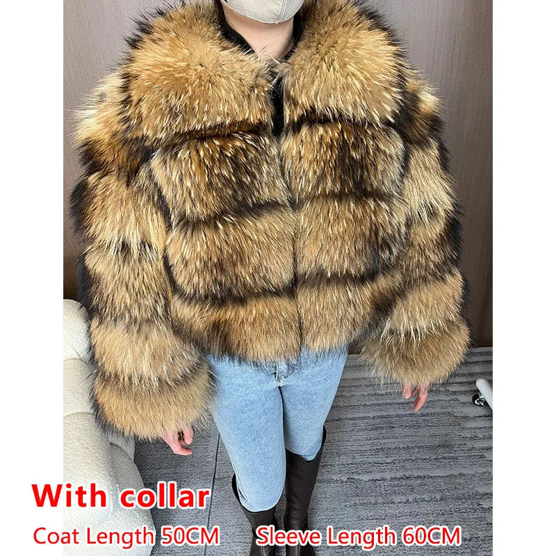 2025 maomaokong Super Hot Winter Women Luxury Thick Real Raccoon Fur Coat Natural Fox Fur Jacket Plus Size Jackets Female Vest