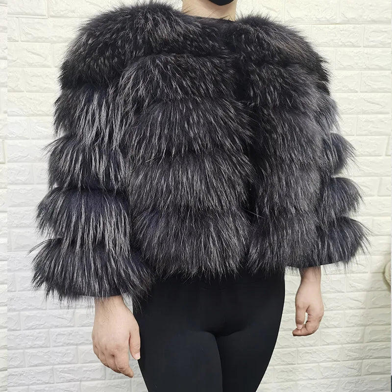 2025 maomaokong Super Hot Winter Women Luxury Thick Real Raccoon Fur Coat Natural Fox Fur Jacket Plus Size Jackets Female Vest