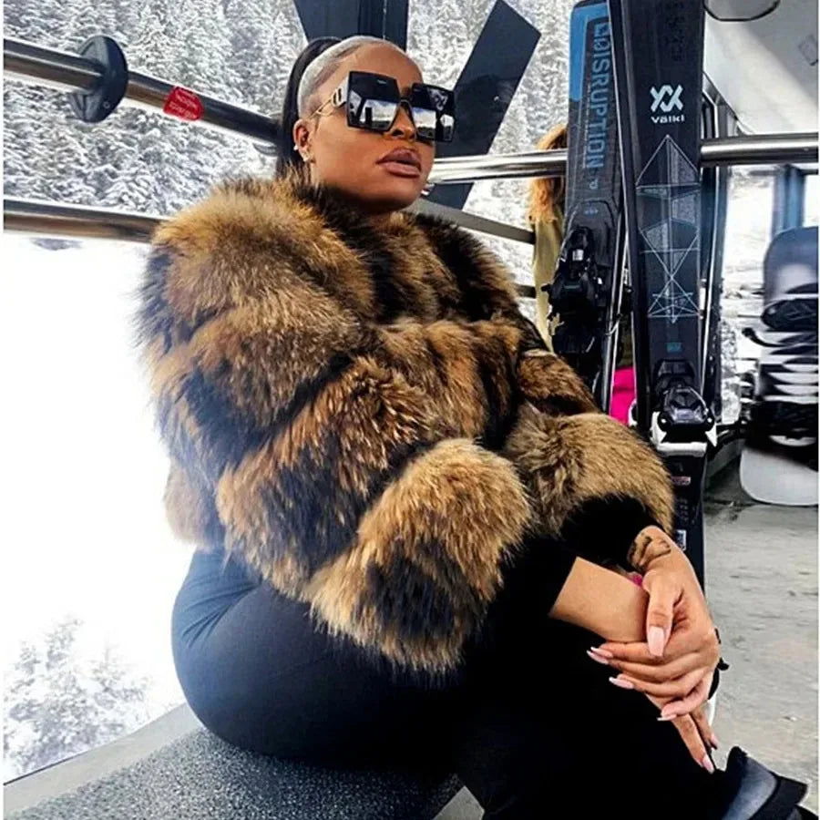 2025 maomaokong Super Hot Winter Women Luxury Thick Real Raccoon Fur Coat Natural Fox Fur Jacket Plus Size Jackets Female Vest
