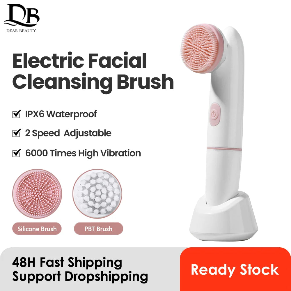 Electric Facial Cleansing Brush 2in1 Sonic Face Cleaning Device for Deep Cleaning IPX6 Waterproof Blackhead Removal Pore Cleaner