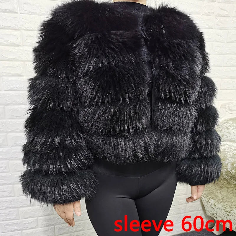 2025 maomaokong Super Hot Winter Women Luxury Thick Real Raccoon Fur Coat Natural Fox Fur Jacket Plus Size Jackets Female Vest