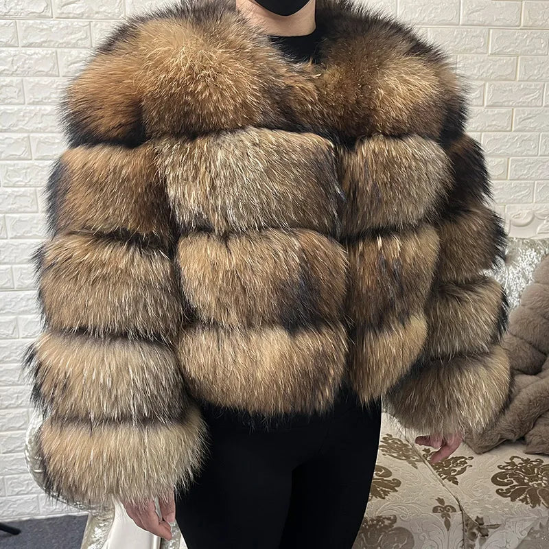 2025 maomaokong Super Hot Winter Women Luxury Thick Real Raccoon Fur Coat Natural Fox Fur Jacket Plus Size Jackets Female Vest