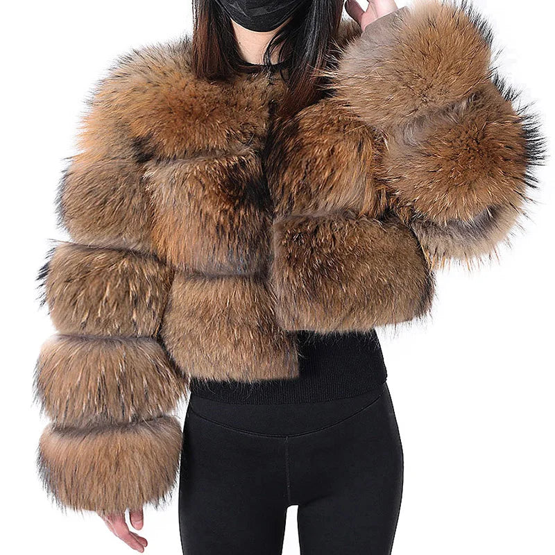 2025 maomaokong Super Hot Winter Women Luxury Thick Real Raccoon Fur Coat Natural Fox Fur Jacket Plus Size Jackets Female Vest