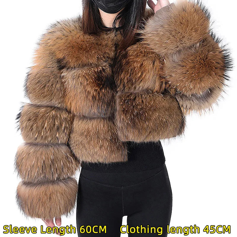 2025 maomaokong Super Hot Winter Women Luxury Thick Real Raccoon Fur Coat Natural Fox Fur Jacket Plus Size Jackets Female Vest