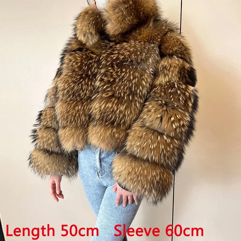 2025 maomaokong Super Hot Winter Women Luxury Thick Real Raccoon Fur Coat Natural Fox Fur Jacket Plus Size Jackets Female Vest