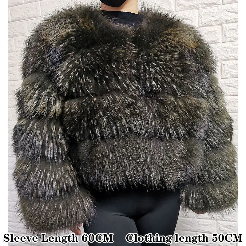 2025 maomaokong Super Hot Winter Women Luxury Thick Real Raccoon Fur Coat Natural Fox Fur Jacket Plus Size Jackets Female Vest