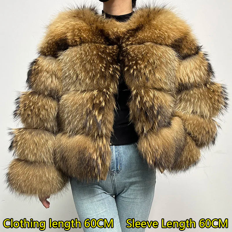 2025 maomaokong Super Hot Winter Women Luxury Thick Real Raccoon Fur Coat Natural Fox Fur Jacket Plus Size Jackets Female Vest