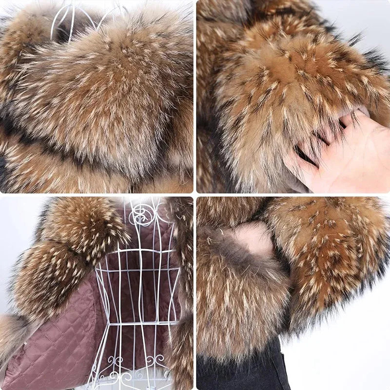 2025 maomaokong Super Hot Winter Women Luxury Thick Real Raccoon Fur Coat Natural Fox Fur Jacket Plus Size Jackets Female Vest