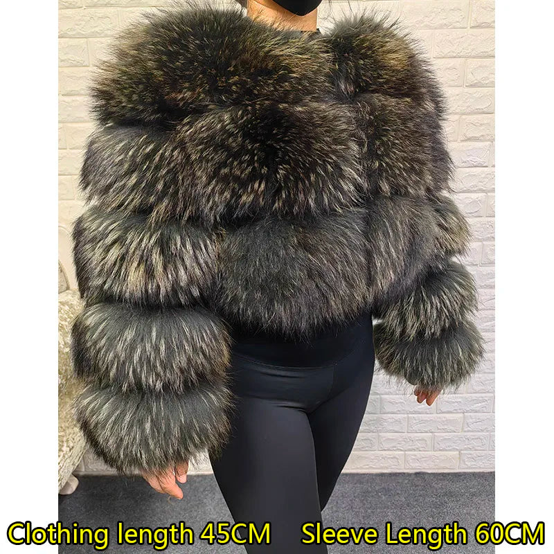 2025 maomaokong Super Hot Winter Women Luxury Thick Real Raccoon Fur Coat Natural Fox Fur Jacket Plus Size Jackets Female Vest