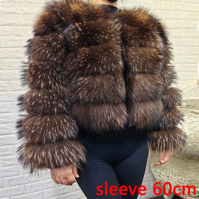 2025 maomaokong Super Hot Winter Women Luxury Thick Real Raccoon Fur Coat Natural Fox Fur Jacket Plus Size Jackets Female Vest