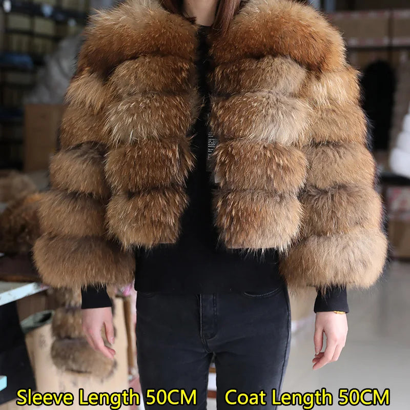 2025 maomaokong Super Hot Winter Women Luxury Thick Real Raccoon Fur Coat Natural Fox Fur Jacket Plus Size Jackets Female Vest