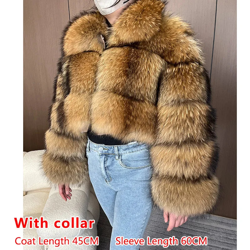 2025 maomaokong Super Hot Winter Women Luxury Thick Real Raccoon Fur Coat Natural Fox Fur Jacket Plus Size Jackets Female Vest