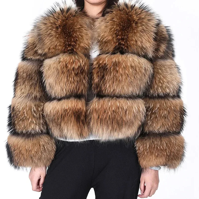 2025 maomaokong Super Hot Winter Women Luxury Thick Real Raccoon Fur Coat Natural Fox Fur Jacket Plus Size Jackets Female Vest
