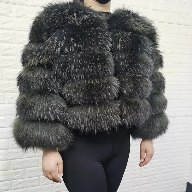 2025 maomaokong Super Hot Winter Women Luxury Thick Real Raccoon Fur Coat Natural Fox Fur Jacket Plus Size Jackets Female Vest