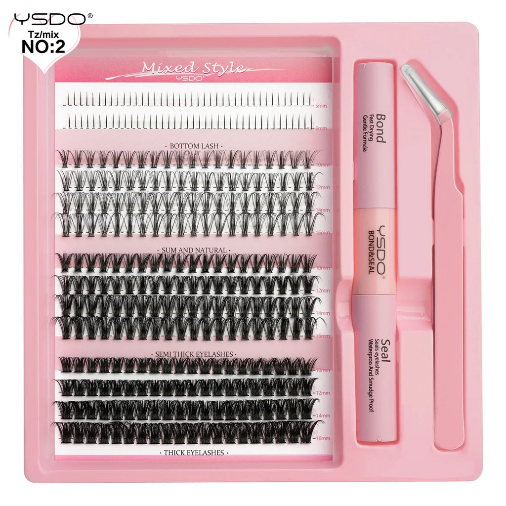 DIY Lash Extension Kit Lash Individual Lashes Clusters8-16mm With Waterproof Lash Bond And Seal Eyelash Tweezers Lash Kit