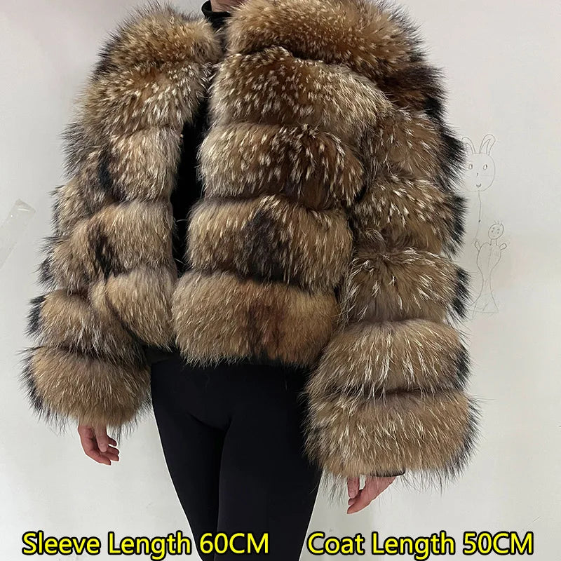 2025 maomaokong Super Hot Winter Women Luxury Thick Real Raccoon Fur Coat Natural Fox Fur Jacket Plus Size Jackets Female Vest