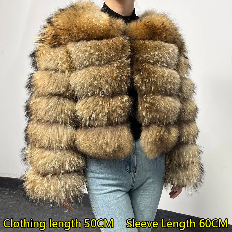 2025 maomaokong Super Hot Winter Women Luxury Thick Real Raccoon Fur Coat Natural Fox Fur Jacket Plus Size Jackets Female Vest