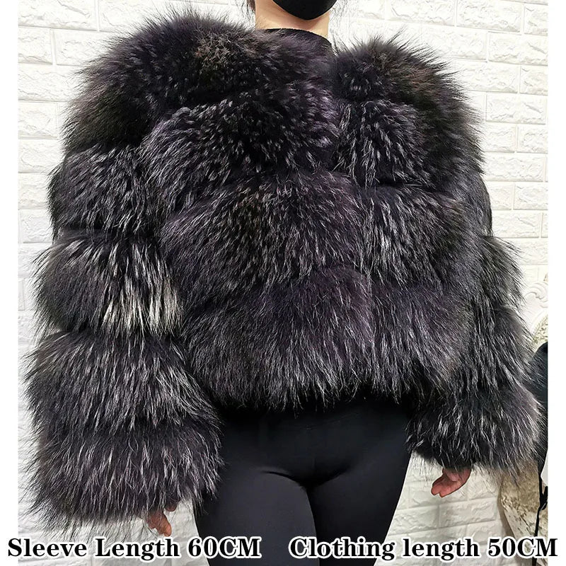2025 maomaokong Super Hot Winter Women Luxury Thick Real Raccoon Fur Coat Natural Fox Fur Jacket Plus Size Jackets Female Vest