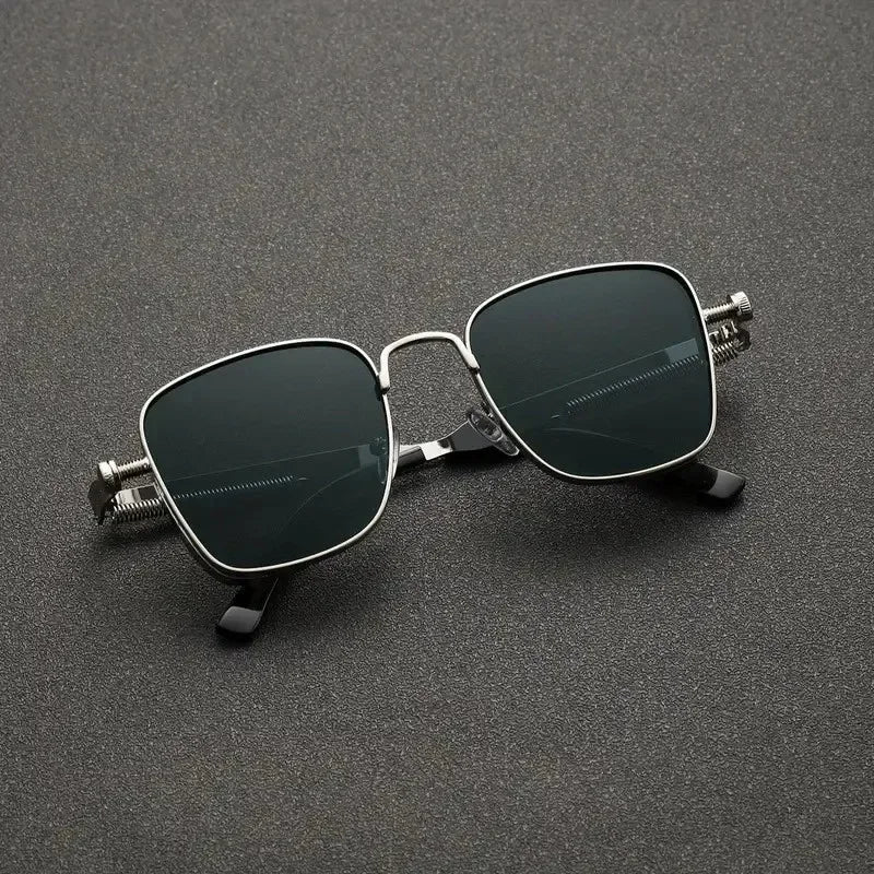 New Sunglasses Men Driving Sunglasses Retro Spring Leg Driving Outdoor Sports Metal Rectangular Decorative Glasses Women Uv400