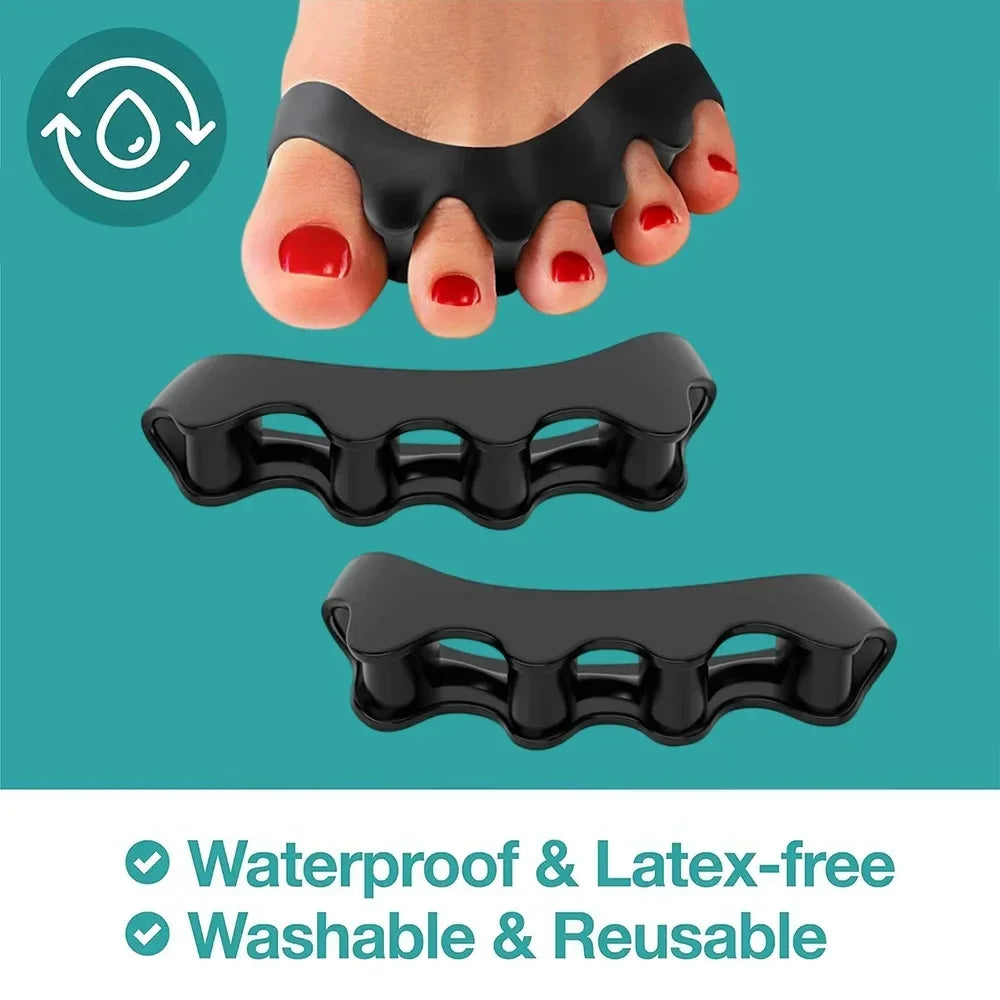 1 Pair Silicone Toe Separator Bunion Corrector for Hammer Toe; rubber, latex-free, waterproof, washable & reusable.