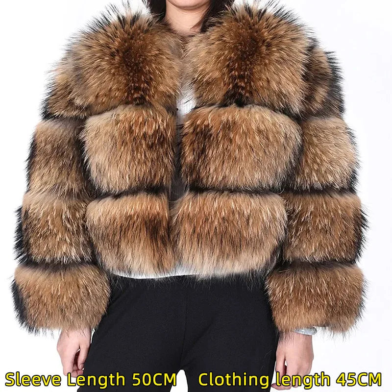 2025 maomaokong Super Hot Winter Women Luxury Thick Real Raccoon Fur Coat Natural Fox Fur Jacket Plus Size Jackets Female Vest