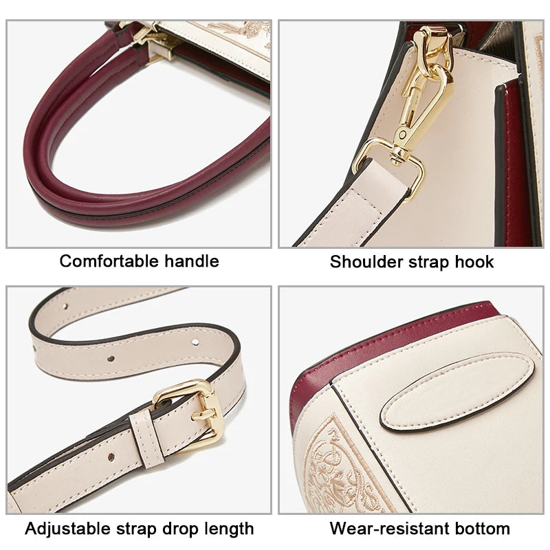 FOXER Women Shoulder Handbag New Fall Winter Office Crossbody Lady Medium Tote Chic Split Leather Silk Scarf Printing Pocket Bag