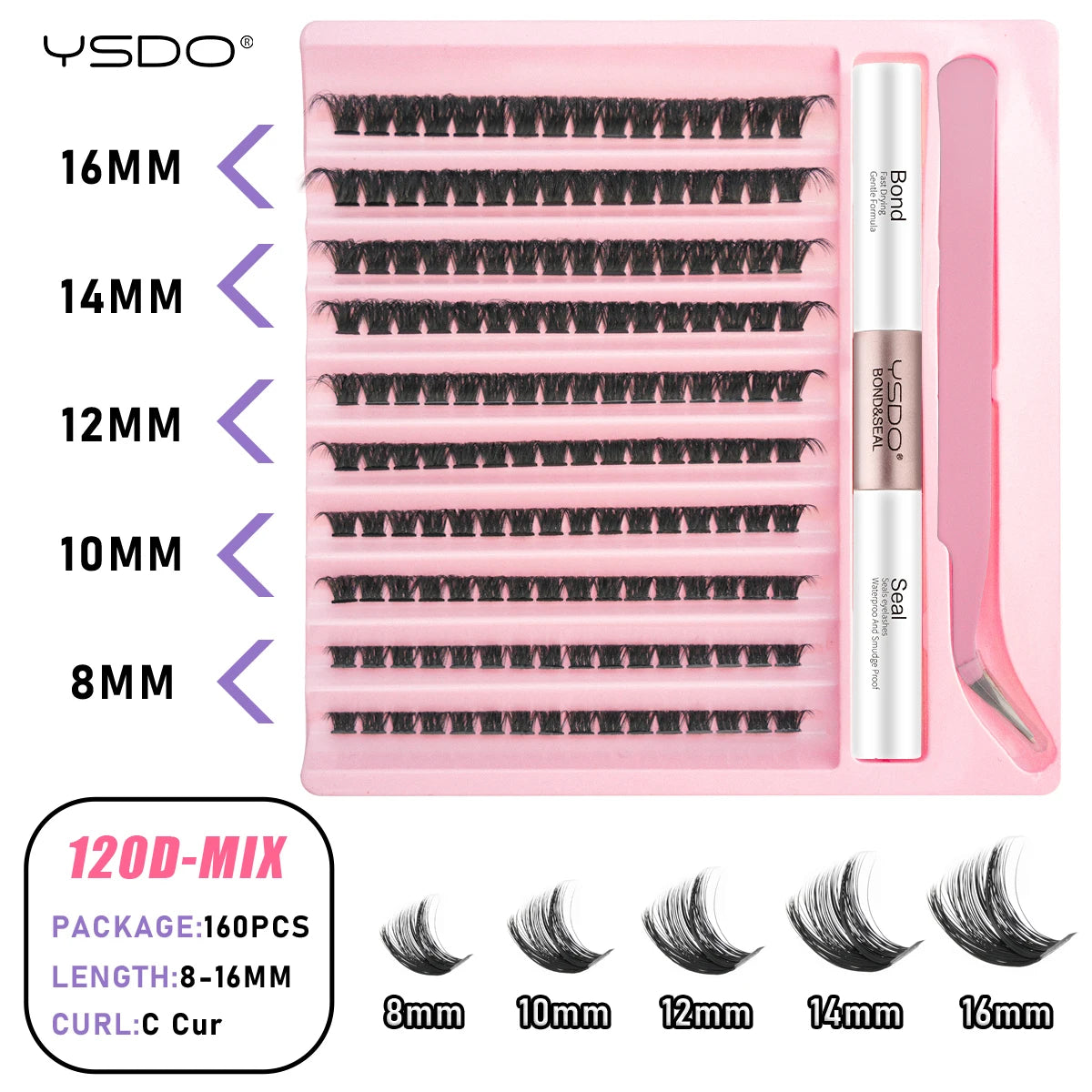 DIY Lash Extension Kit Lash Individual Lashes Clusters8-16mm With Waterproof Lash Bond And Seal Eyelash Tweezers Lash Kit