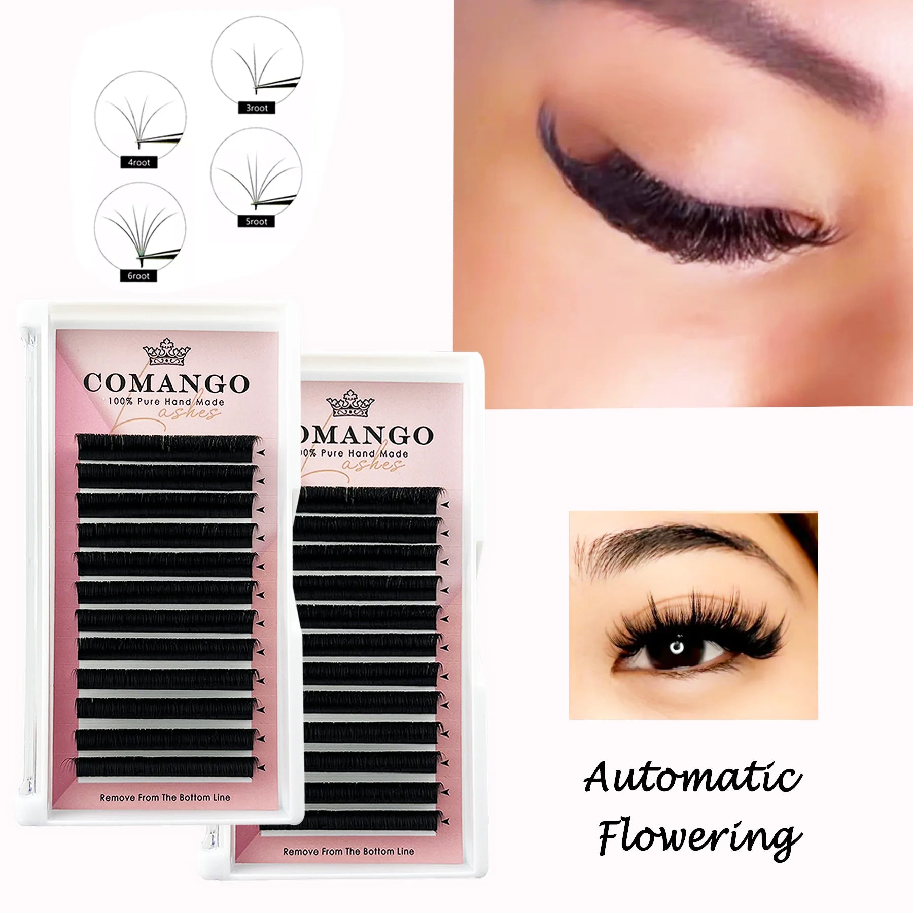 Comango Easy Fan Lashes Faux Mink Eyelash Extension Fast Bloom Automatic Flowering Self-Making Volume Soft Natural Makeup Beauty